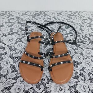 Silver Studded Pleather Strappy Sandals